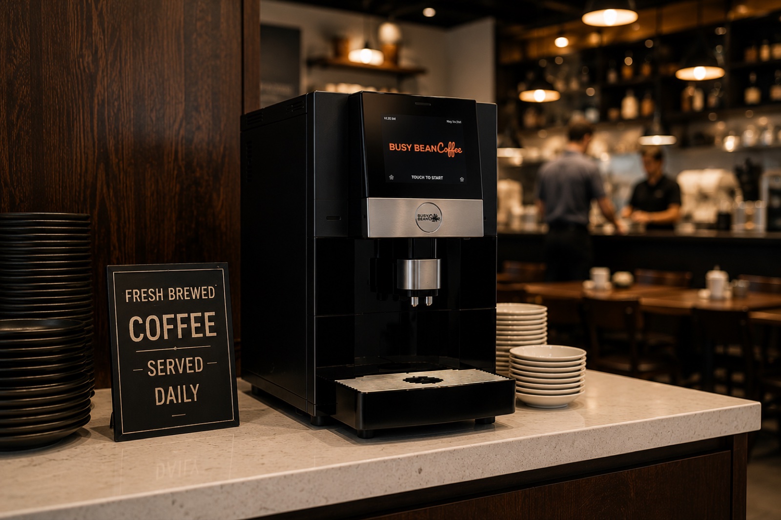 Busy Bean Coffee machine in an upscale restaurant